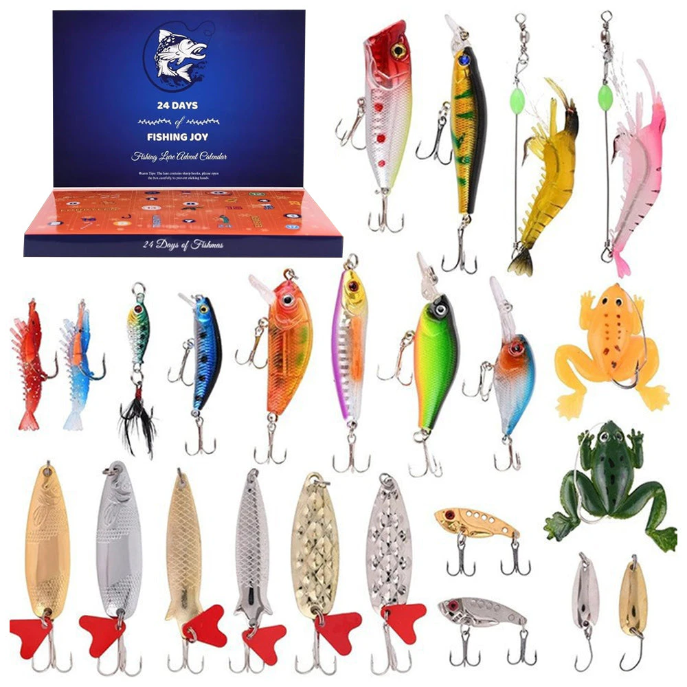 24 Days Fishing Lure Advent Calendar Christmas Countdown Fishing Baits Set