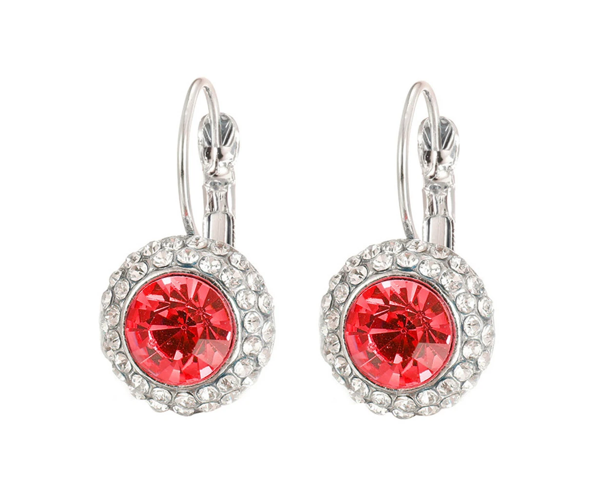 Elegant Women Rhinestone Inlaid Round Dangle Leverback Earrings Jewelry Gift-Red