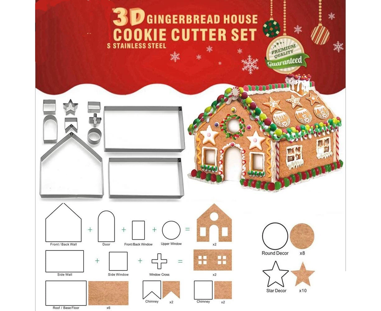 (Set of 10) Gingerbread House Cookie Cutter Set, Bake Your Own Small Christmas House Kit, Chocolate House, Haunted House, Gift Box Packaging