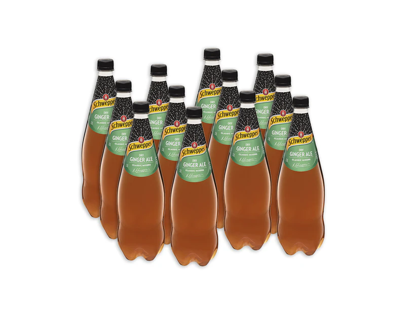 12pc Schweppes Dry Ginger Ale Flavoured Sparkling Soft Drink Soda Bottles 1.1L