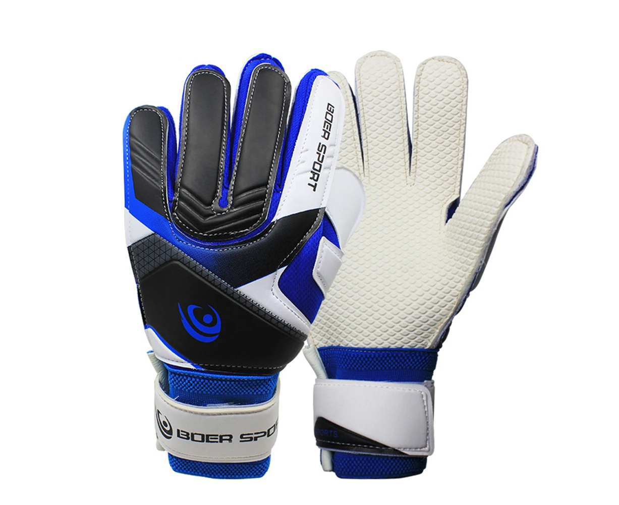 Anti-skid Full Finger Teenager Goalkeeper Soccer Sports Goalie Beginner Gloves-Blue