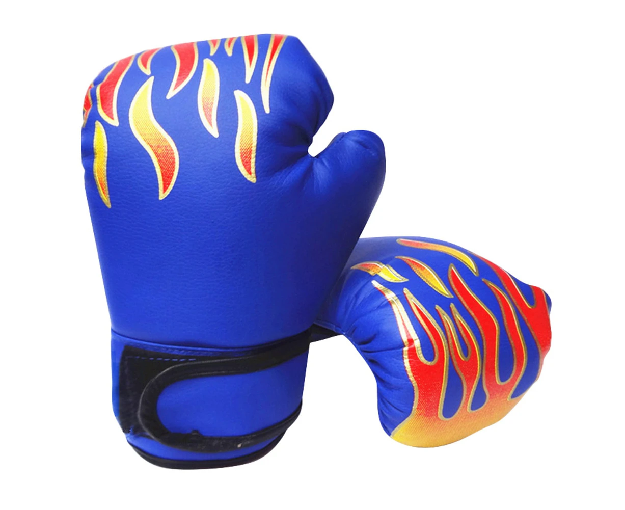 Flame Print Faux Leather Adult Boxing Muay Thai Training Sandbag Hand Gloves-Blue - Blue