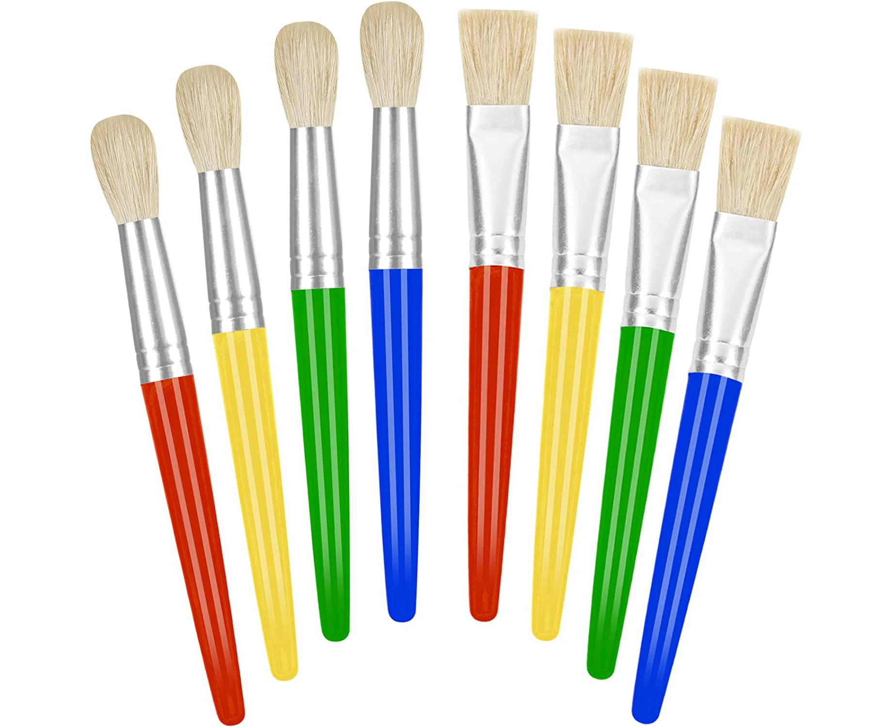 Paint Brushes for Kids, 8 Pcs Big Washable Chubby Toddler Paint Brushes, Easy to Clean & Grip Round and Flat Preschool Paint Brushes with No Shed Hog Brist