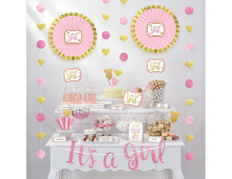 Girl's Baby Shower "It's A Girl" Pink Buffet Decorating Kit