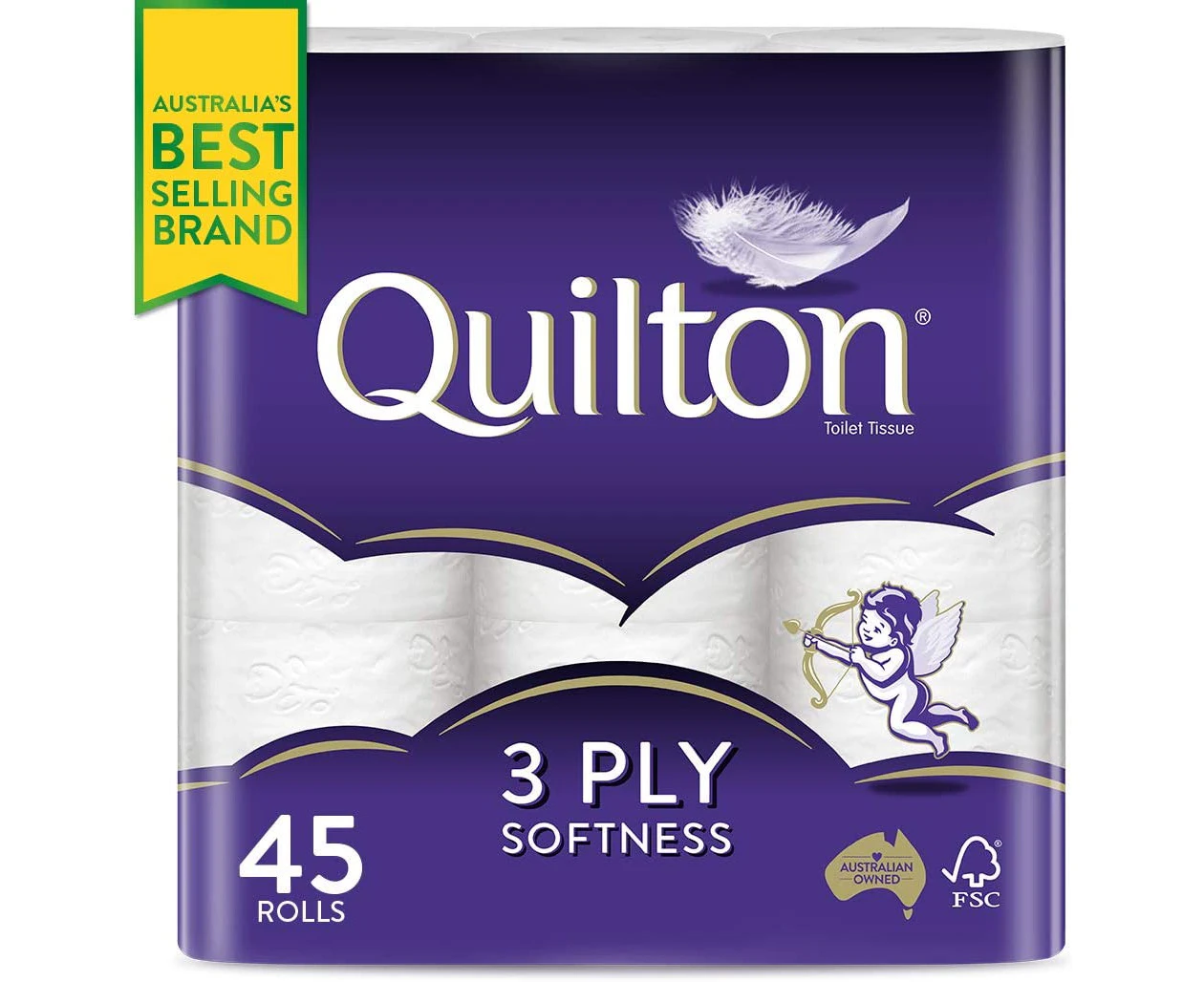 Quilton 3 Ply Toilet Tissue (180 Sheets per Roll, 11x10cm), Pack of 45 (9 Pack x 5 = 45)