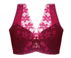 Plus Size Women Solid Color Flower Lace Ultra-Thin graceful Bra Push-Up Underwear-Wine Red