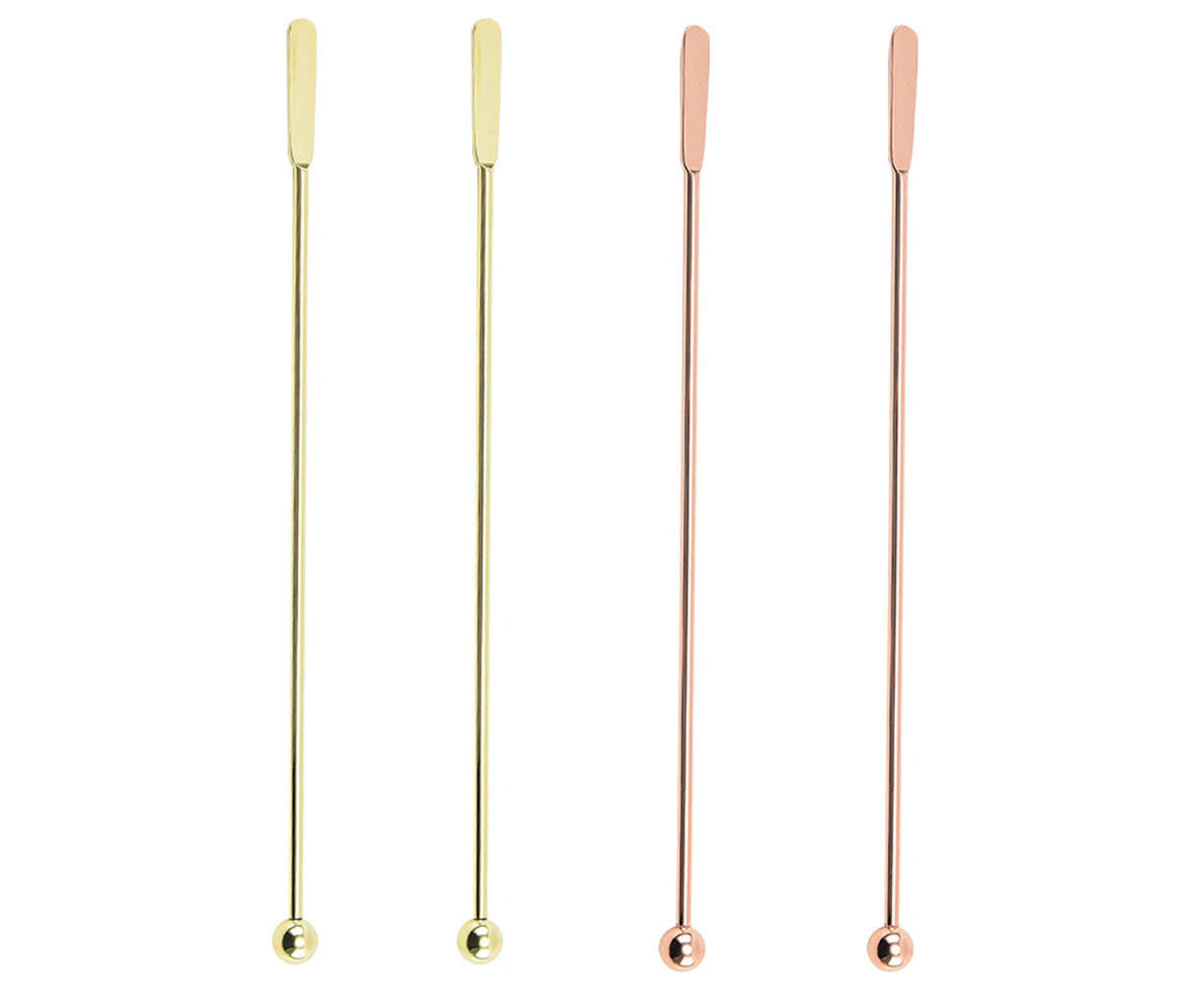 4pcs 304 stainless steel bar tool bar mixing stick cocktail shaker milk tea coffee juice stirring stick-Gold + Rose Gold