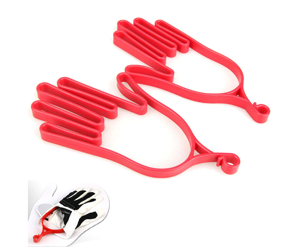 1 Pair Hand Shape Plastic Outdoor Sport Golf Gloves Mitten Holder Rack Stretcher Red