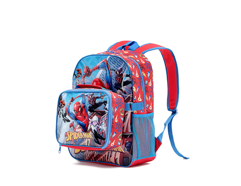 Marvel Spiderman Comic Kids Play Bag School Backpack w/Cooler Lunchbox Set