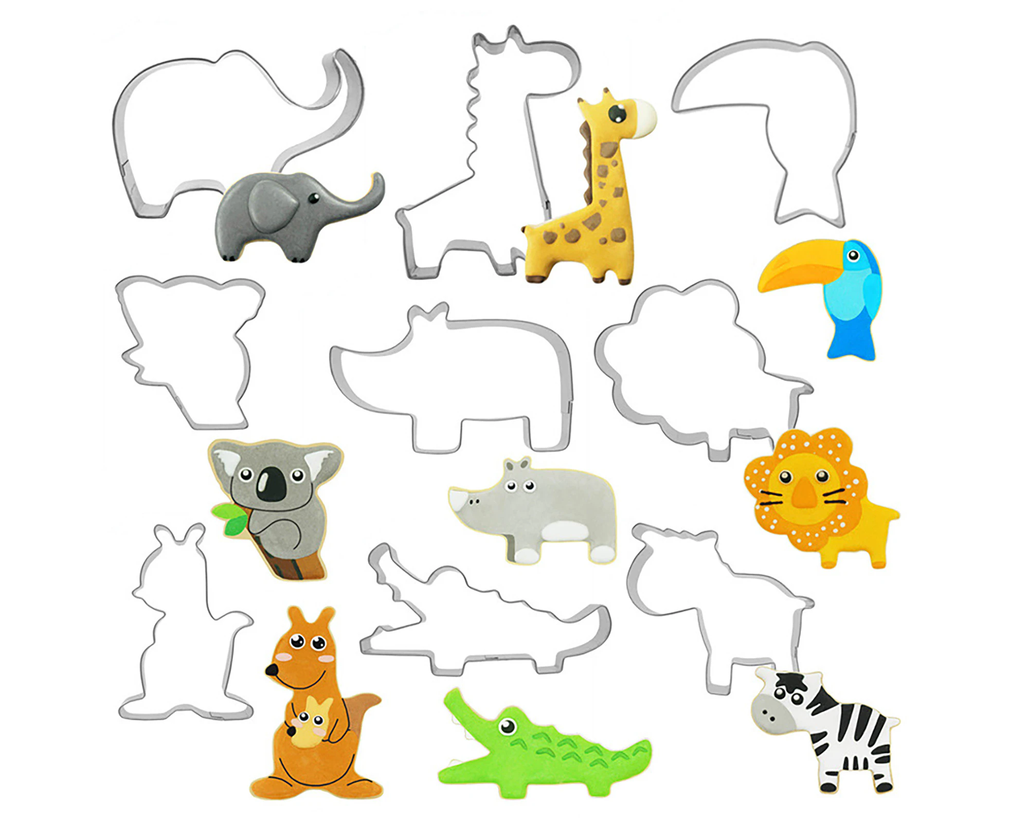 9Pcs Cookie Cutter Cute Animal Shape Easy to Clean Quick Demoulding BPA Free Make Cookies Stainless Steel Elephant Giraffe Biscuit Mold for Biscuit Shop