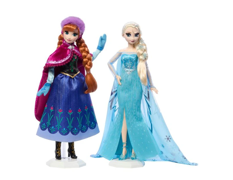 Mattel Disney Frozen Anna & Elsa Doll Set, 2 Disney Princess Collector Fashion Dolls Celebrating Disney 100 Years of Wonder, Inspired by the Movie