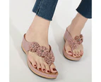 Flower Round Toe Wedge Open Toe Anti-slip Sandals Flip Flops Footwear for Daily Life-Pink