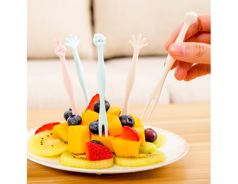 6Pcs/Set Salad Fork Cartoon Easy to Clean Adorable Rock Paper Scissors Shape Fruit Fork for Dining Room