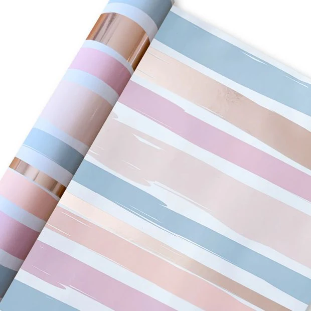 Hallmark Gift Wrap Roll - Pastel and Metallic Rose Gold Stripes