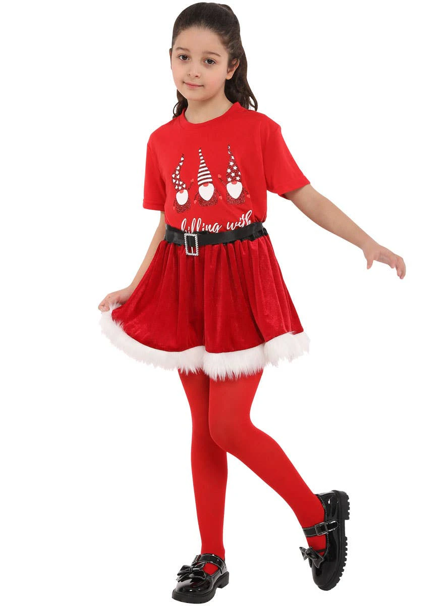 Mrs Claus Girls Red Velvet Christmas Skirt - New