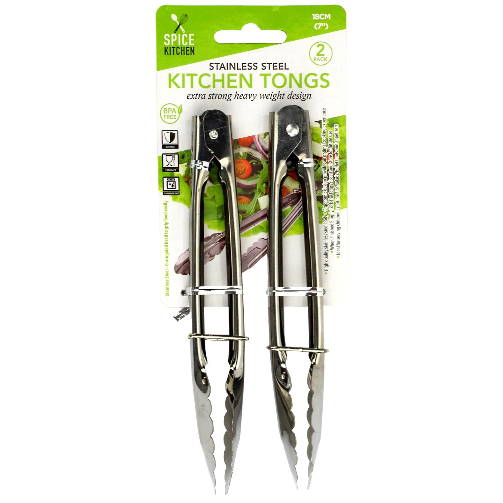 Stainless Steel Kitchen Tongs 18cm (Pack of 2)