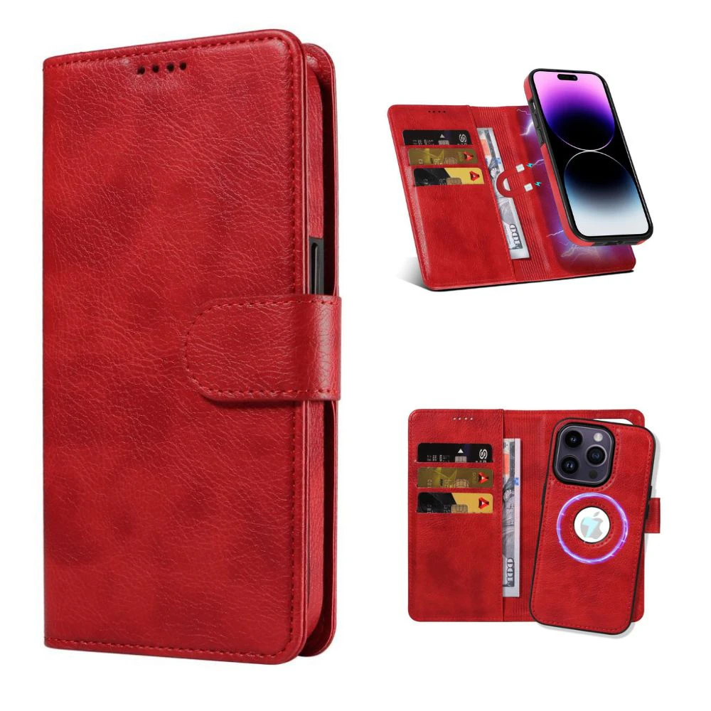 For iPhone 13 Pro Max Case Detachable Wallet Cover Compatible with Magsafe Red