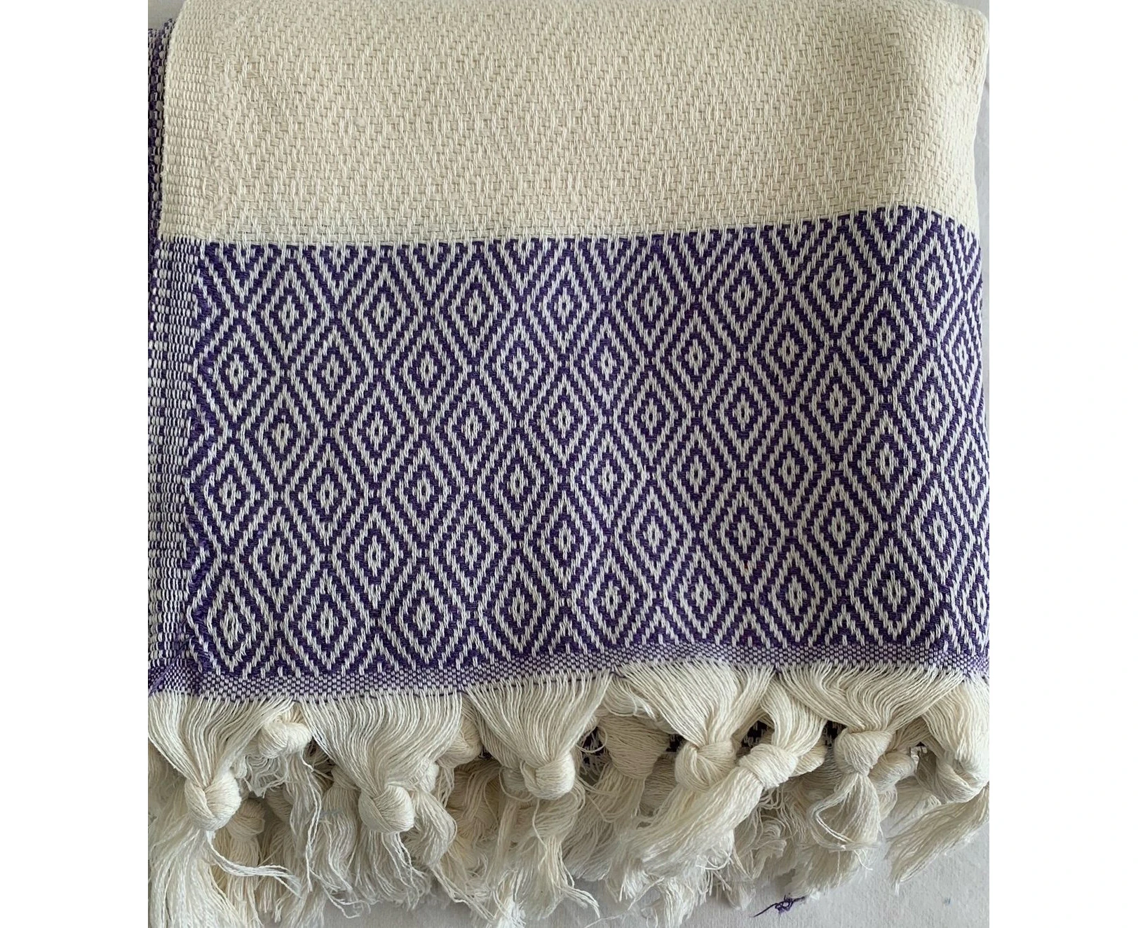 Aqua Perla Isparta Turkish Towel Lilac White Peshtemal Cotton