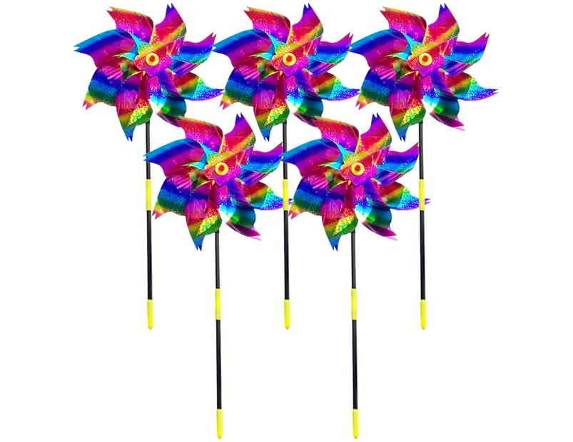 5Pcs Pinwheels Sparkly Reflective PET Bird Repeller Sparkly Pinwheel Windmill for Garden-Multicolor