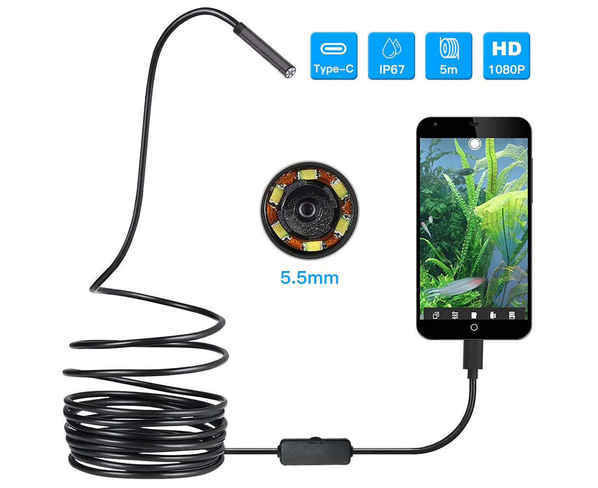 USB Endoscope 3 In 1 Borescope 5.5mm Ultra Thin Inspection Snake Camera