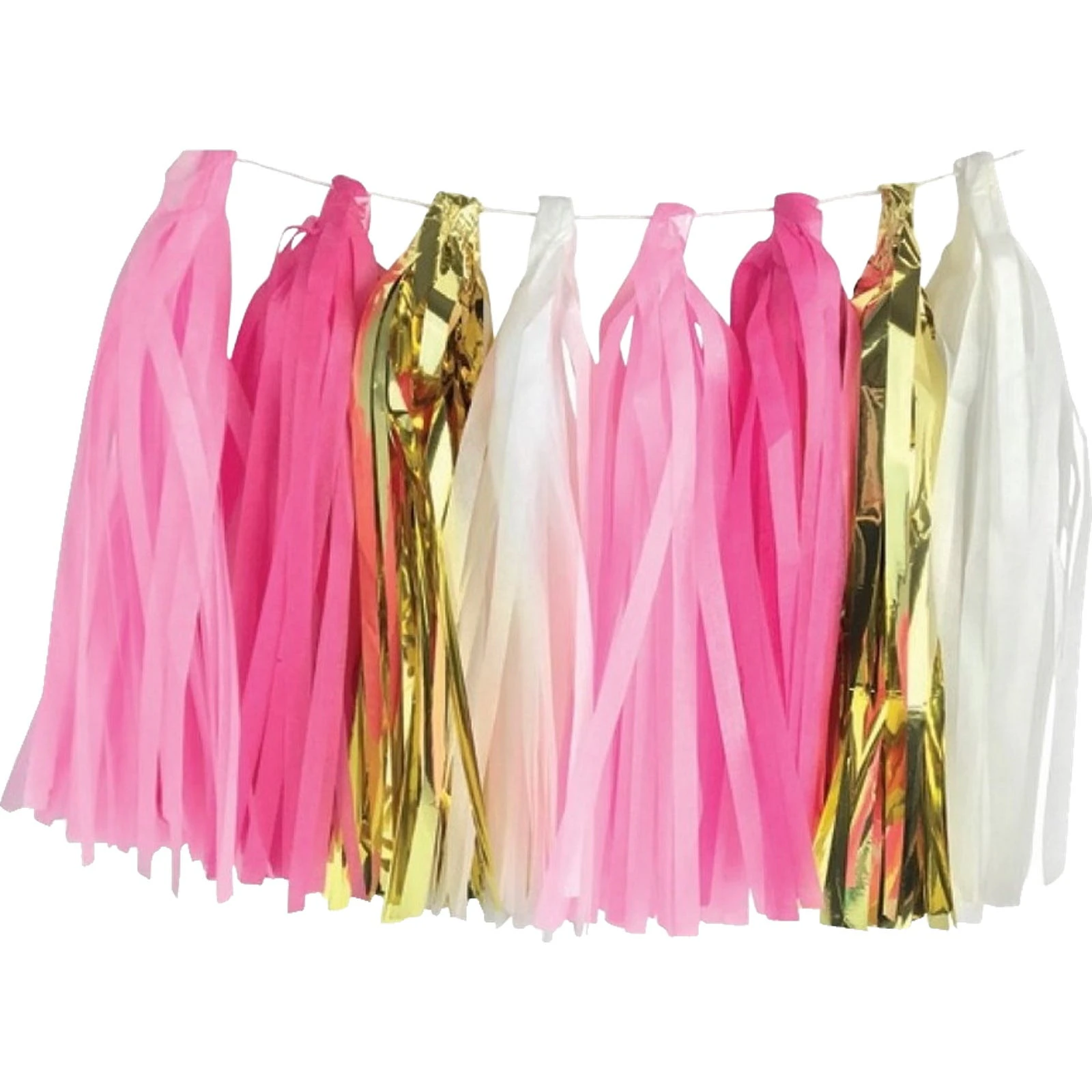 Hot Pink, Light Pink, White & Gold Tassel Garland