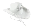 White Cowboy Tiara Hat With Fur Trim