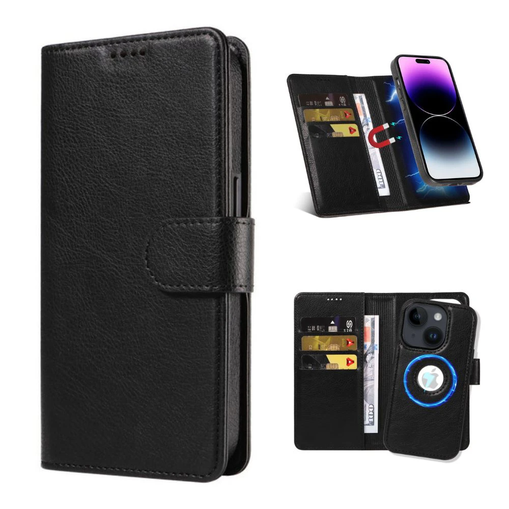 For iPhone 14 Case Detachable Wallet Cover Compatible with Magsafe Black