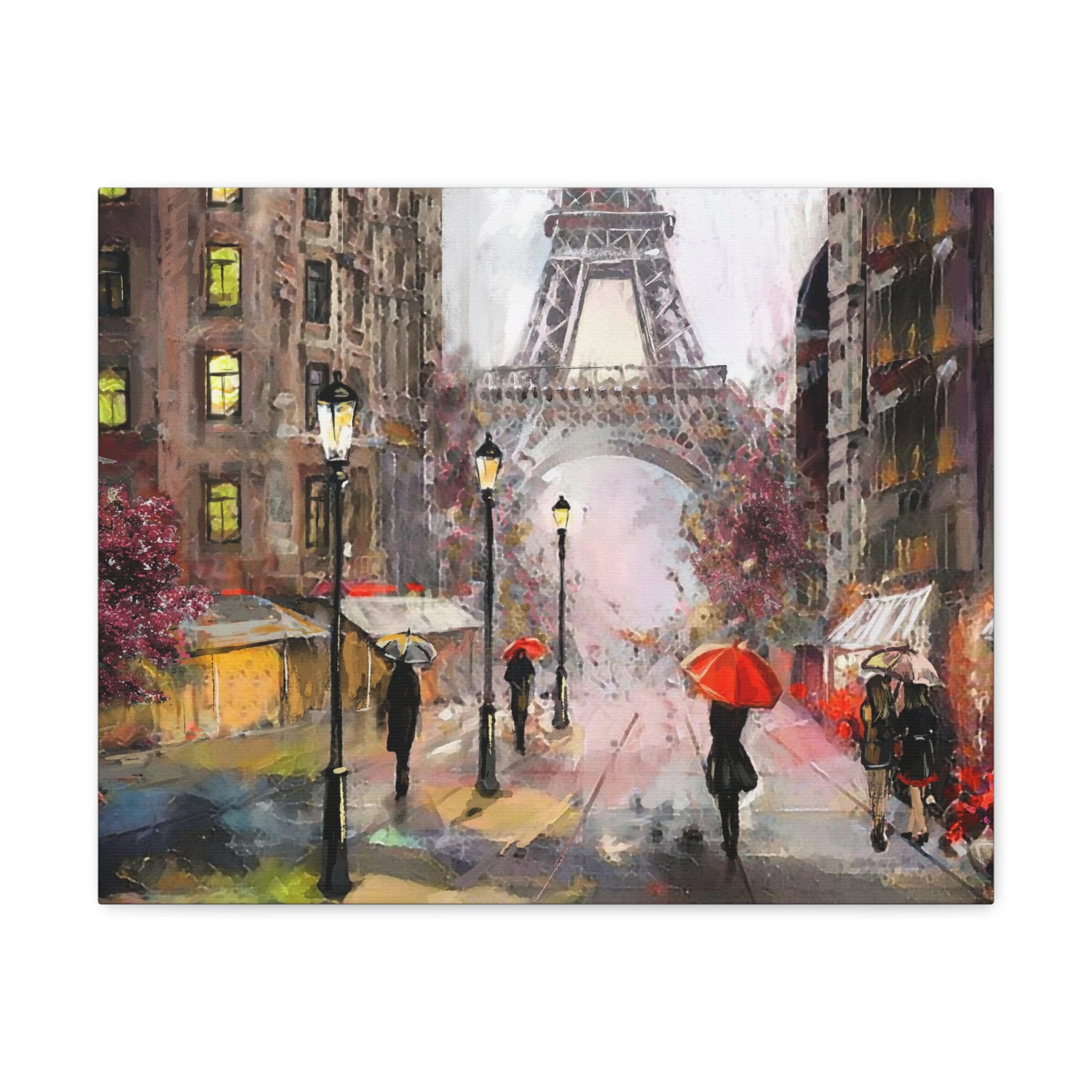 Paris Urban People Under Red Umbrella Paris Eiffel Tower Couple France Canvas Artwork Breathtaking French City for Home Decor Ready to Hang