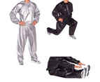 Unisex Sweat Sauna Exercise Gym Fitness Weight Loss Suit Top Pants Clothes Set-Black