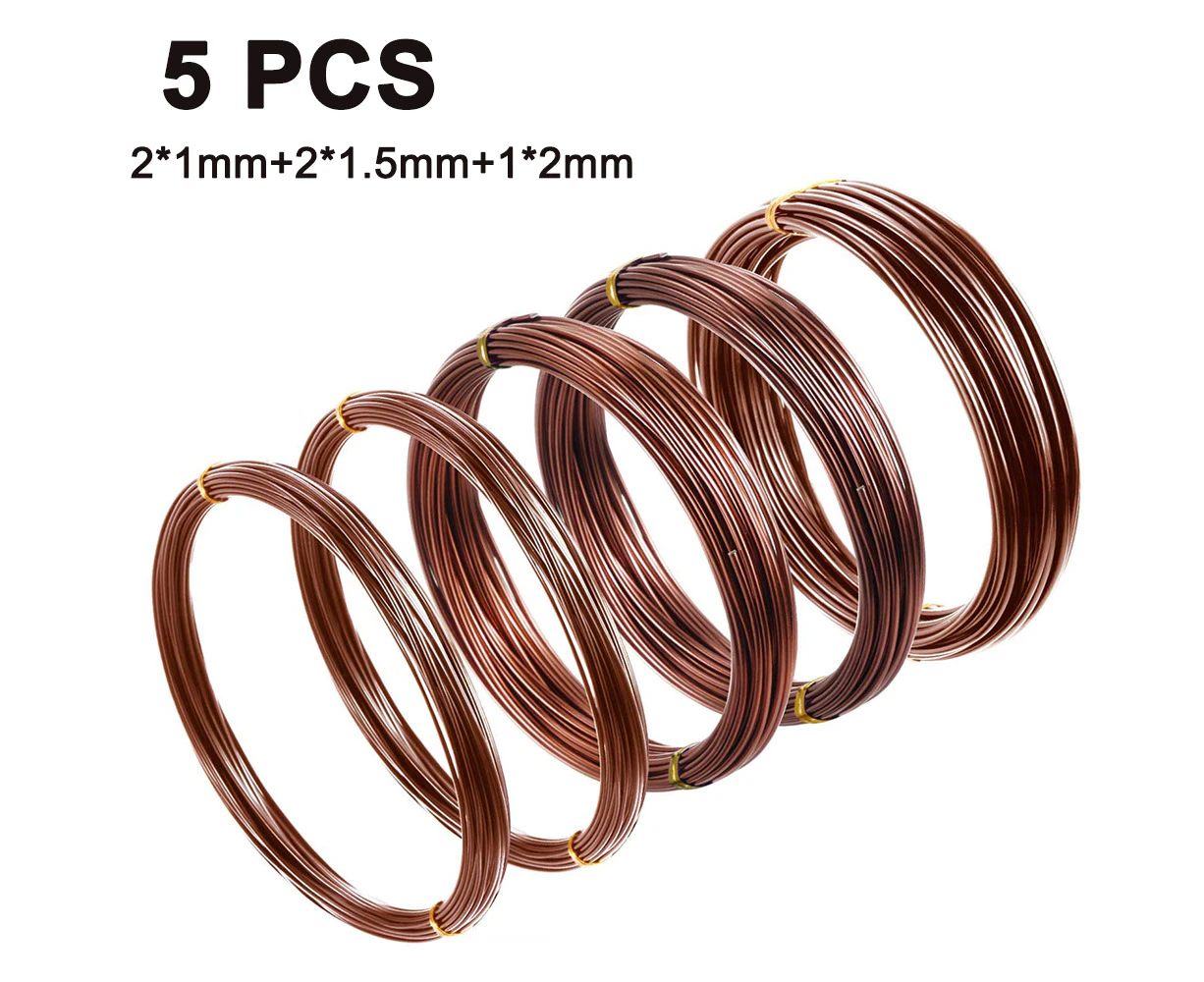 5 packs of bonsai wire Bonsai tree training wire for crafts, colored aluminum oxide wire - brown (2*1mm+2*1.5mm+1*2mm)