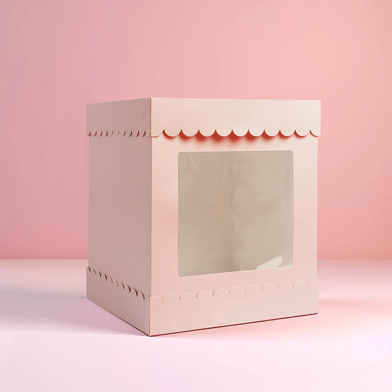 Pastel Pink 10" Scalloped Cake Box With Window (10x10x12")