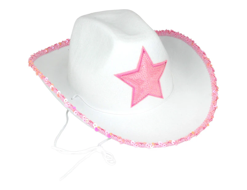 White Cowboy Star Hat With Pink Sequins