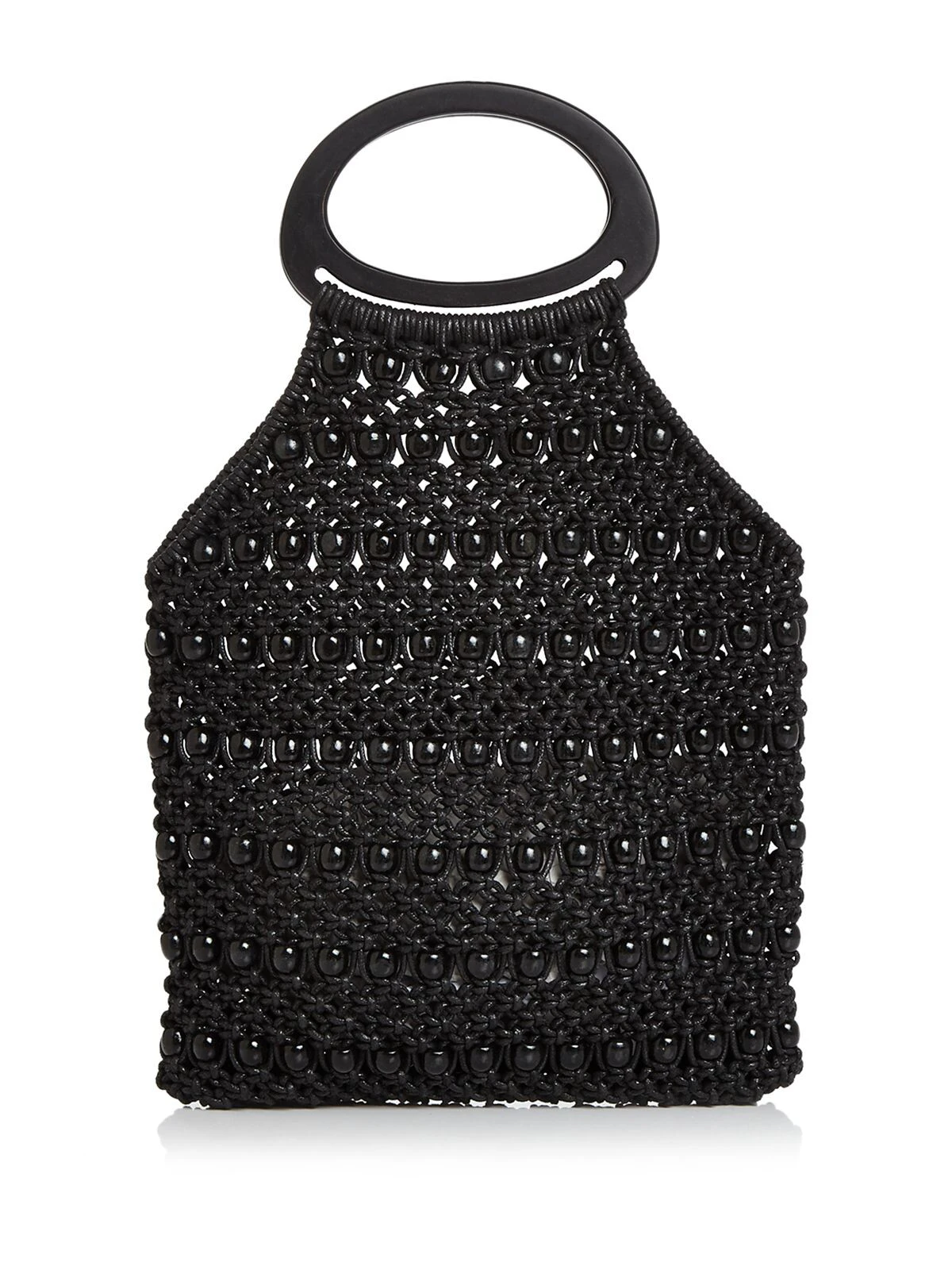 AQUA Women's Black Crochet Wood Beads Double Flat Strap Handbag Purse - Black