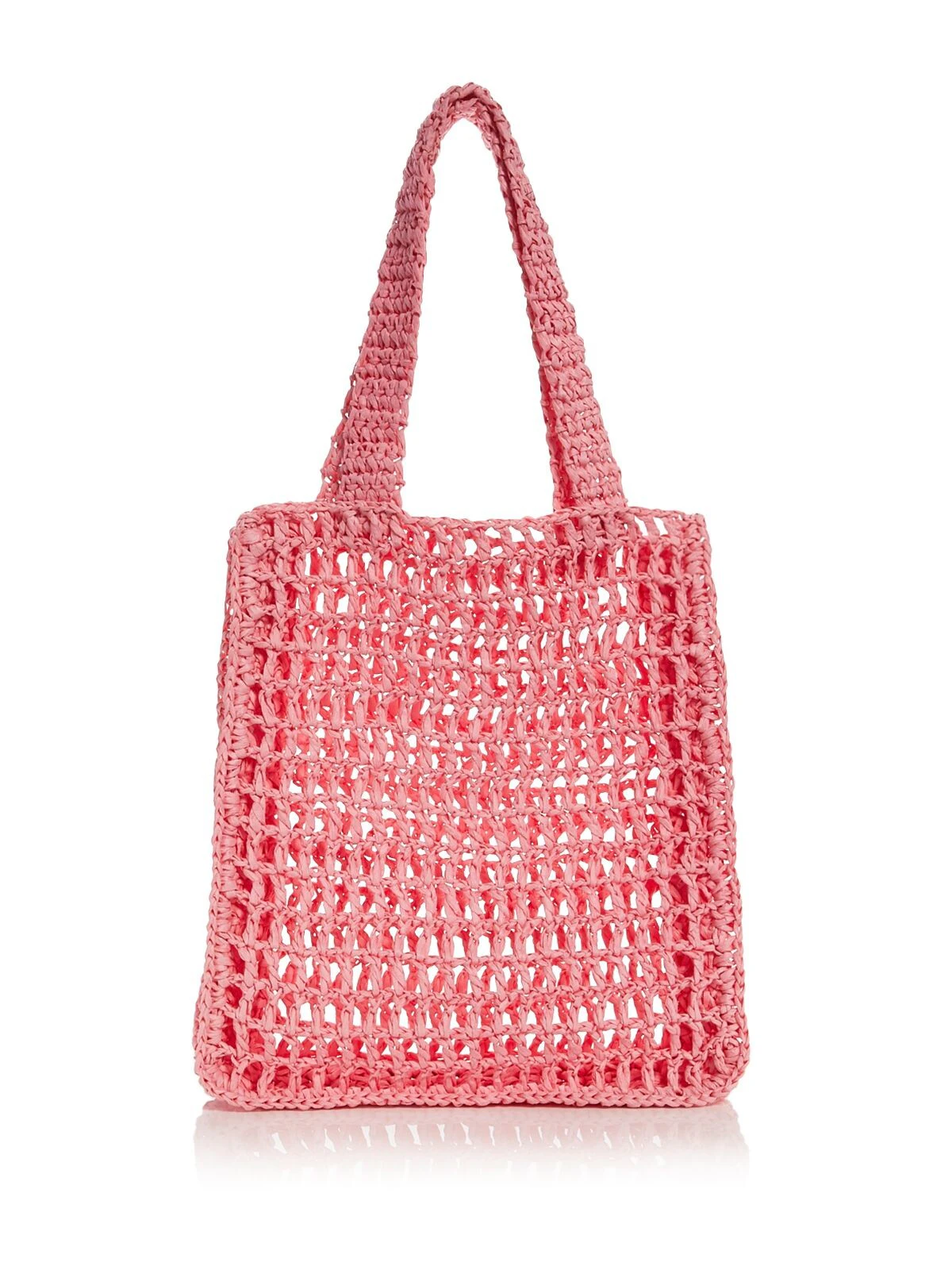 AQUA Women's Pink Solid Crochet Double Flat Strap Tote Handbag Purse - Pink