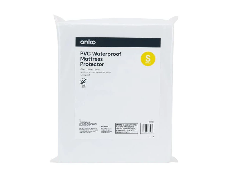 PVC Waterproof Mattress Protector, Single Bed - Anko