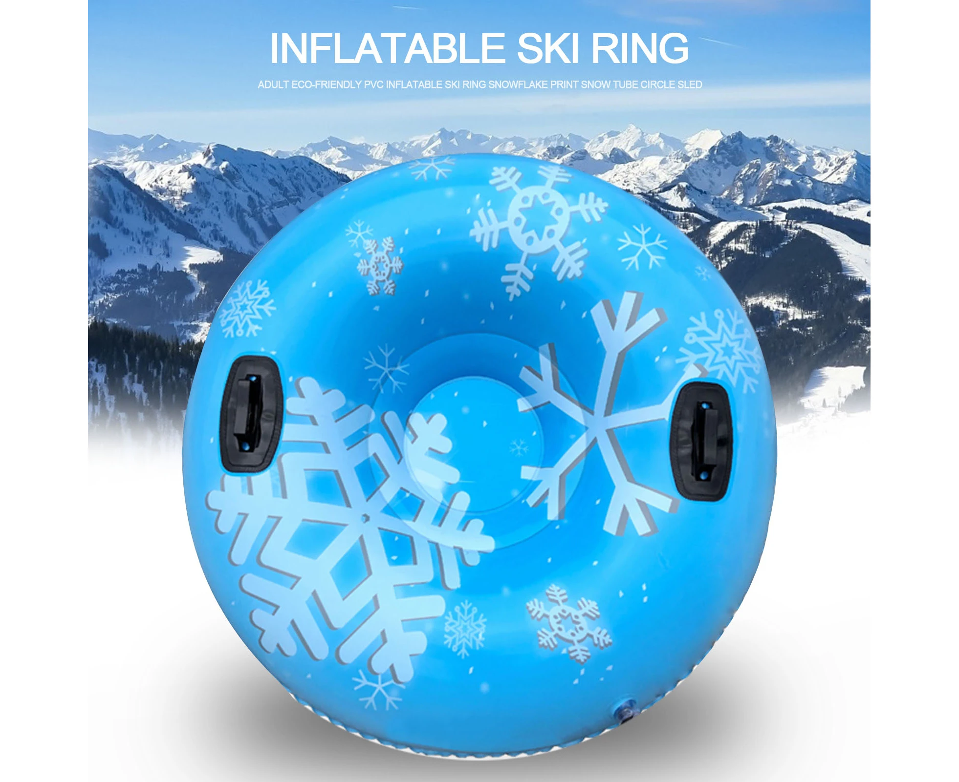 Adult Eco-friendly PVC Inflatable Ski Ring Snowflake Print Snow Tube Circle Sled