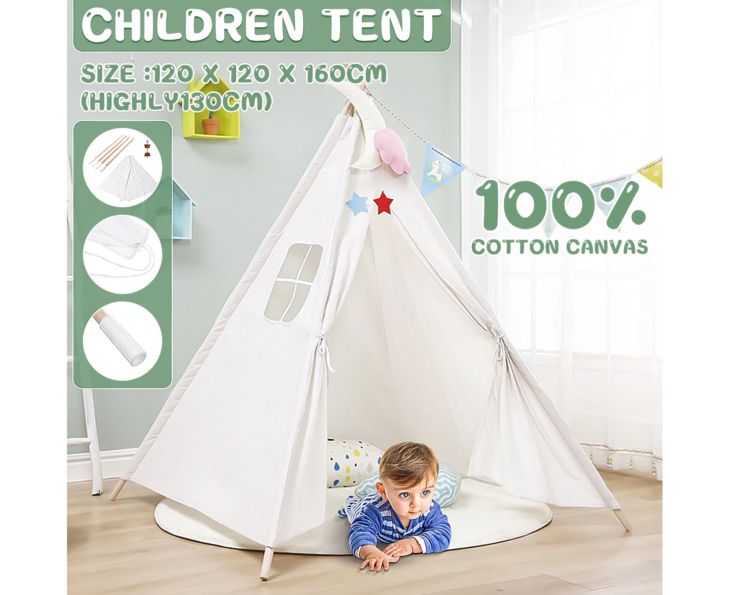 Large Teepee Foldable Tent for children - White