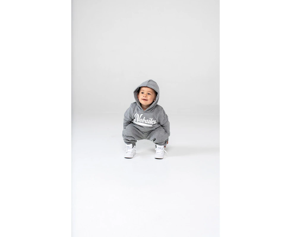 NOBAILCO KID'S SCRIPT FLEECE PULLOVER HOODED SWEATSHIRTS / PULLOVER HOODIES QUICK DRY SOFT WASH - Grey Marle