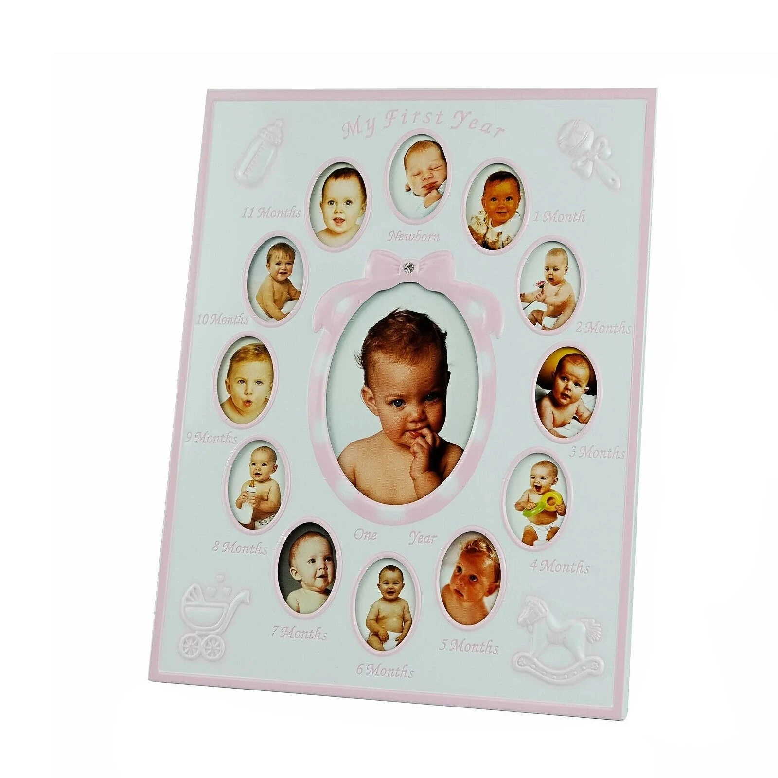 Newborn Baby 13 Pictures Photo Frame "My First Year" Pink