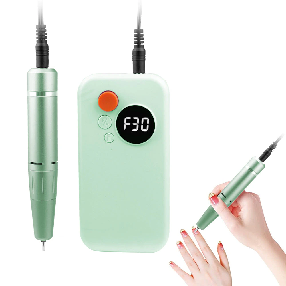 Electric Nail Drill Set Portable Wireless Nail File Machine Kit Manicure Pedicure Tool Green