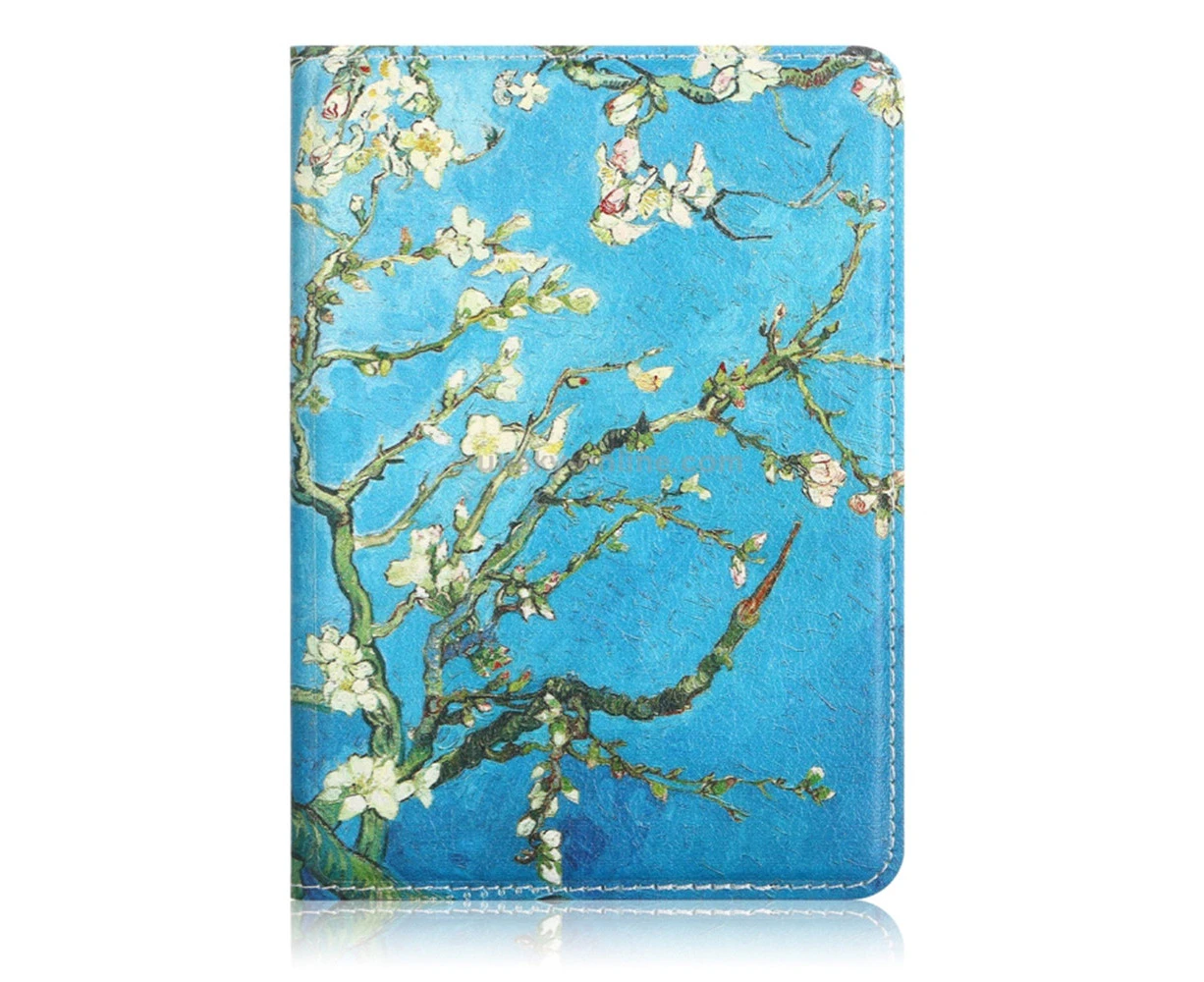 Coloured Drawing Apricot Pattern Cowhide 2nd Generation Passport Holder Card Bag