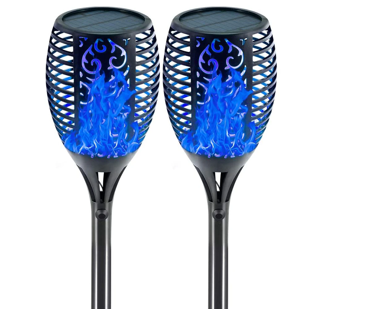 Solar Lights with Flame, (2 Pack) Solar Flame Lights for Garden Lawn Patio Yard-blue light