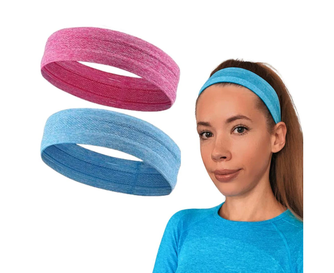 2 Pack Women Headband Fabric Yoga Workout Athletic Silicone Headwrap Yogi Headbands Sports Game Head Bands Sweet Band Pure Color Style Elastic Non Slip Hea