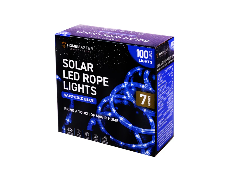 Home Master 7m LED Solar Rope Light Sapphire Blue 2 Modes 100 Bulbs