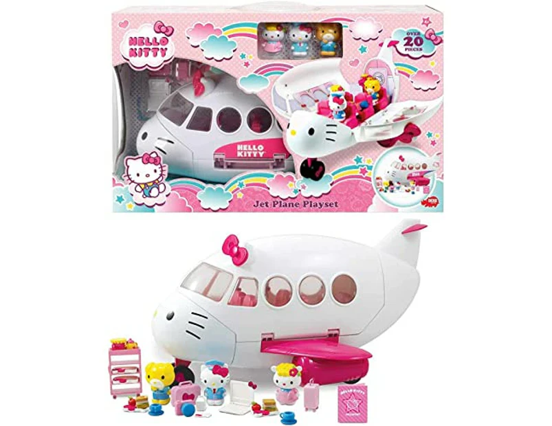 Dickie - Hello Kitty Airplane with Figures, Roof Opener, Includes 3 Figures and 20 Accessories - Toy Gift for Kids - MKTP