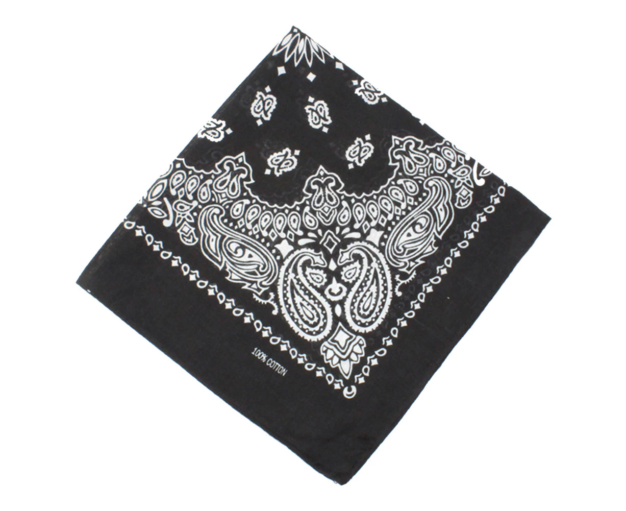 Unisex Outdoor Cycling Riding Paisley Bandana Square Head Neck Scarf Headwear Black