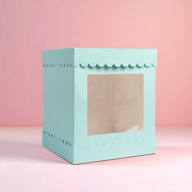 Pastel Blue 10" Scalloped Cake Box With Window (10x10x12")