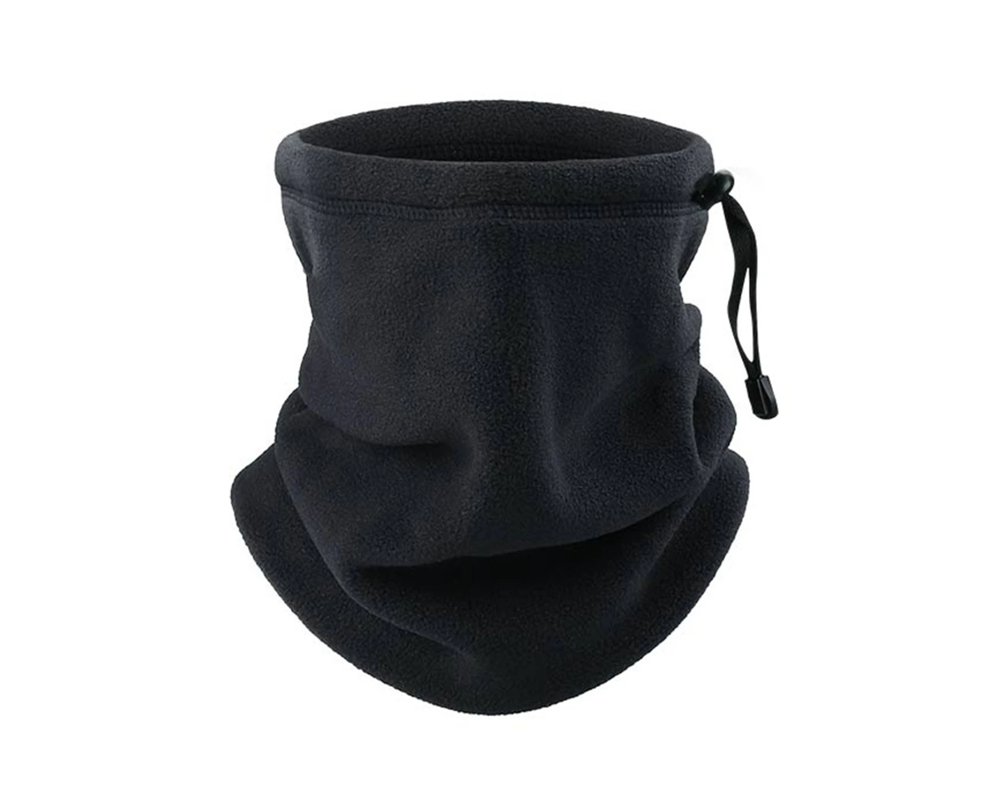 Soft Neck Warmer Gaiter Solid Color Drawstring Design Fleece Neck Gear for Cycling-Black