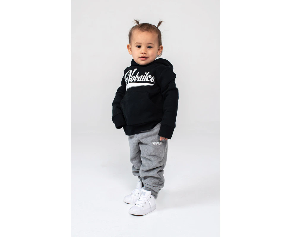 NOBAILCO KID'S SCRIPT FLEECE PULLOVER HOODED SWEATSHIRTS / PULLOVER HOODIES QUICK DRY SOFT WASH  - Black