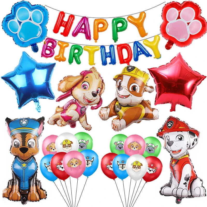 Paw Patrol Chase Marshal Rubble Foil Balloon Kids Birthday Party Decoration Set